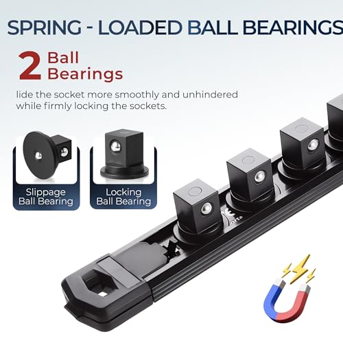 Reniteco Magnetic Socket Organizer Set, 3-Pack 1/4” Socket Rails - color: Black, size: 1/4-Inch Drive,3pc