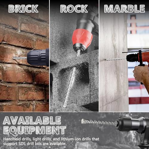 SDS Plus Rotary Hammer Drill Bits, (1/2"*8"-12.7mm*210mm) - 4 Carbide Cutting Edges, Ideal for Masonry| Heavy-Duty Masonry |Hammer Drill Bits for Precision Drilling - size: 1PCS