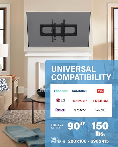 SANUS Preferred Extendable Tilt TV Wall Mount for 42 to 90 inch Screens up to 150lbs - 5.7” Extension Provides Max 12 deg Tilt to Reduce Glare - Easy DIY Install w/Included Hardware - SLT4-B1