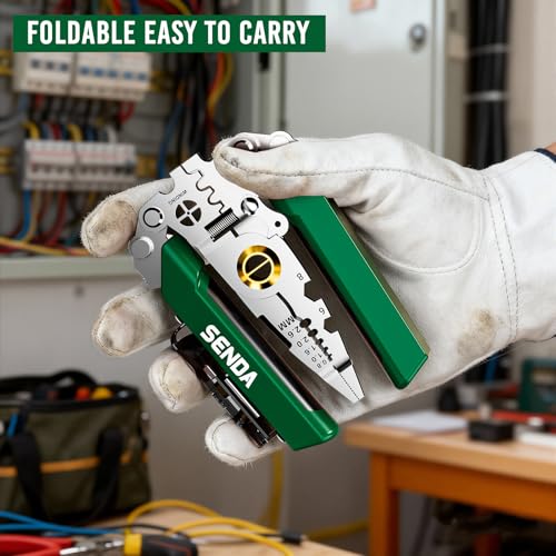 12 in 1 Foldable Wire Stripper with Electricity Measurement Function & Dual Alarms Multifunctional Professional Electrician's Pliers Cable Stripping Pliers (Green, Wire Stripper (Centre Split) 8.5") - size: Wire Stripper (Centre Split) 8.5"