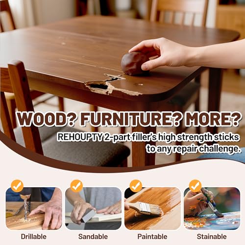 Woodon Epoxy Wood Putty Filler Kit, 32oz 2-Part Wood Putty Filler (Brown) - color: Brown