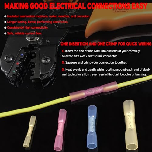 BAALA 40 PCS 12-10 Gauge Heat Shrink Butt Connectors Butt Splice Connector Marine Grade Waterproof Wire Butt Connectors Crimp Tinned Copper Wire Splice Connector