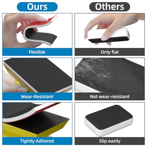 BURMONG Sanding Sponge Set, Reusable 3×4 Inch Wet Dry Foam Sanding Blocks for Wood, Furniture, Metal & Drywall (120-600 Grit Set)