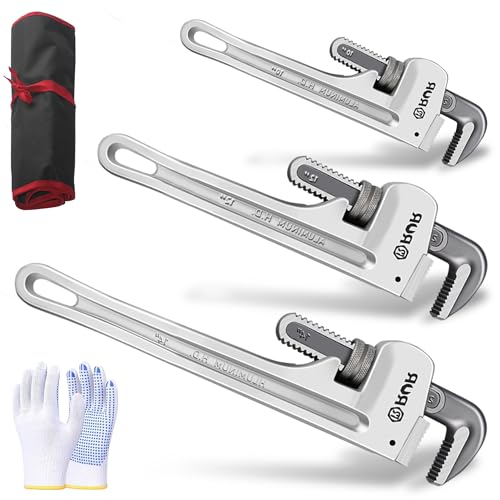 Verida Aluminum Pipe Wrench Set, 10", 12", 14", 3-piece, 40% Lighter, Reducing Hand Fatigue. Adjustable Plumbing Wrench Set, Wider Application Range - size: Aluminum 10/12/14 inch