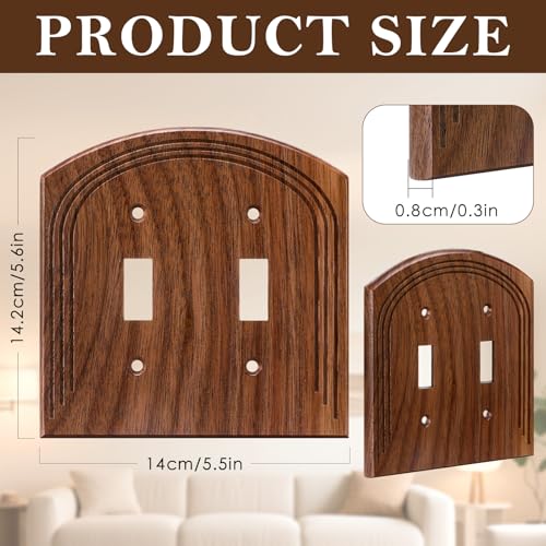 DoubleFill 4 Pcs Walnut Wood Switch Cover,14 * 14.2cm,Arch Double Hole - color: Arch Double Hole, size: 14.2 x 14 cm