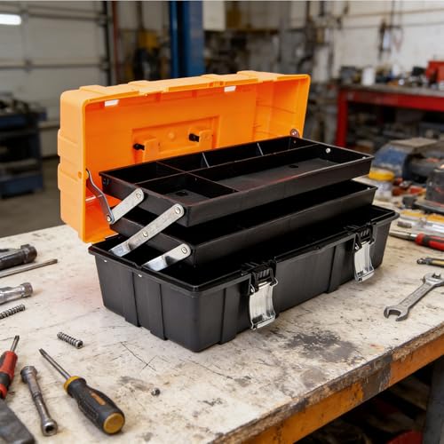 Jack Boss 17 Inch 3-Tier Portable Plastic Tool Box – Multi-Function Organizer, Black/Orange - size: 17Inch