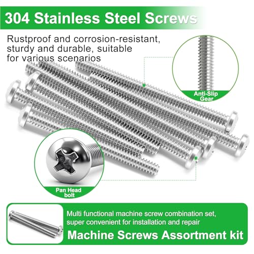 Twidec/30PCS Machine Screws #6-32x1-1/2",1-3/4",2" Extra Long Outlet Screws 304 Stainless Steel Phillips Pan Head Electricians Screws for Knob and Pull Installation,Cabinet Door and Drawer Screws - size: #6-32x1-1/2",1-3/4",2", style: SS Pan Head
