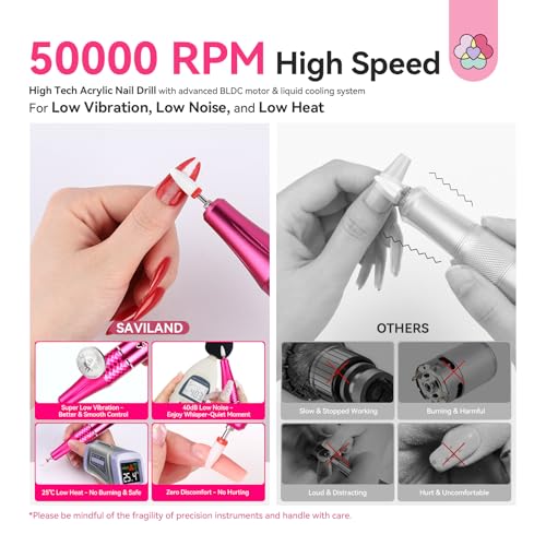 SAVILAND Professional Drill Nails Machine 50000RPM for Salon Nail Techs - color: 1-black Pink