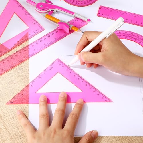 Zonon 7 Pcs Geometry Math Set with Compass Protractor Rulers, Pink - color: Pink