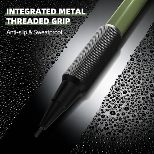 WUO 1.3mm Mechanical Pencil Set, 3 Pack Metal Mechanical Carpenter Pencils - color: oliver green