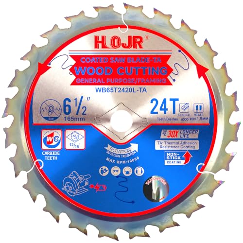 Framing Saw Blade 6-1/2" 24-Tooth Arbor: 5/8", Framing/General Wood Cutting Circular Saw Blade, Cutting Head with Special Anti-Heat Adhesion Coating, Long Life, High Finish,W6-1/2 24T Teeth TA - size: 6-1/2" 24T