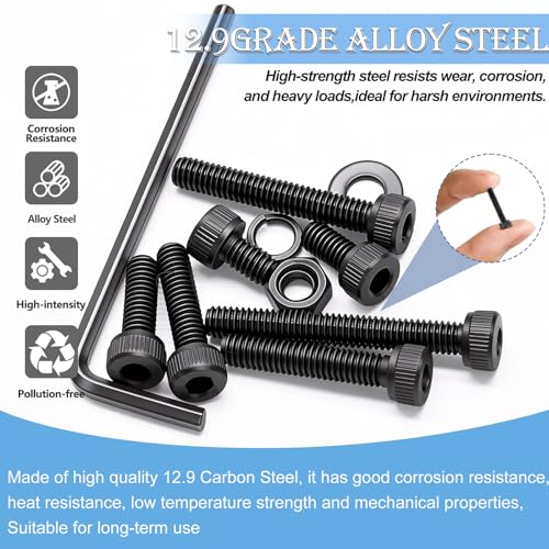 mxuteuk 720PCS M3 Screws Kit,M3×6/8/10/12/16/20mm M3 Screws Assortment Kits,12.9 Alloy Steel M3 Hex Socket Head Bolts Nuts Washers Set Suitable for 3D Printer,DIY - size: 720PCS M3