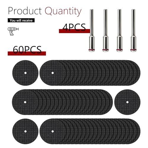 60Pcs Rotary Tool Cut Off Wheel 1-1/4 inch Reinforced Fiberglass Cut Off Wheels and 4Pcs Mandrels