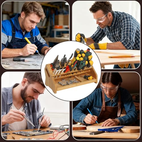 Bamboo Screwdriver Organizer - Tool Storage Organizer Workbench Desktop Rack - Hand Piler Tools Storage Holder -Standard Size