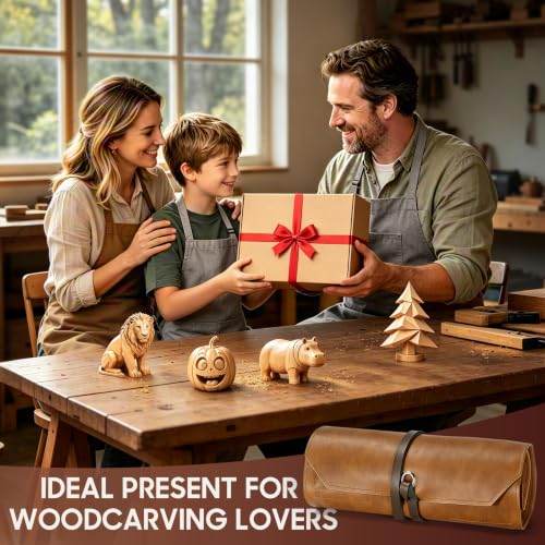 Deluxe Wood Carving Kit,40Pcs Wood Carving Tools with Leather Storage Bag - color: Walnut Brown- 40 Pcs