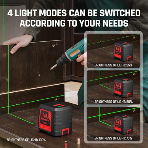 Self-Leveling Laser Level, 100Ft Green Cross Line Rotary Laser Tool - 4 Brightness Modes, Manual & Pulse Mode for Indoor/Outdoor Use, IP54 Waterproof with Carrying Bag - size: M
