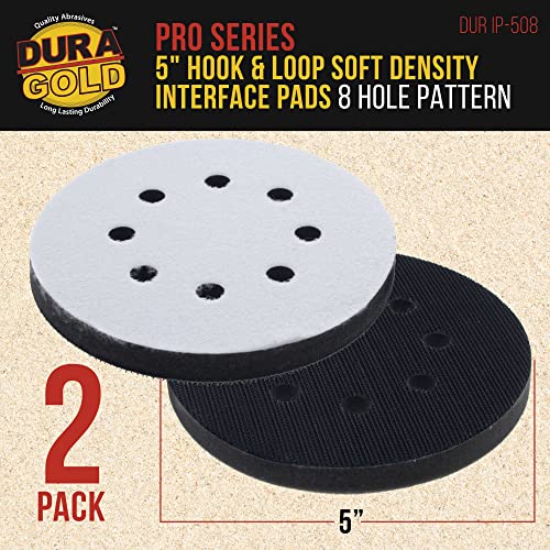 Dura-Gold Pro Series 5" x 10mm Soft Density Sanding Interface Pad, 8 Hole Pattern Dustless, 2 Pack - Hook & Loop Foam Cushion, Used with Vacuum Sander Discs, Polisher Polishing Pads & Backing Pads - style: 5" - 8-Hole