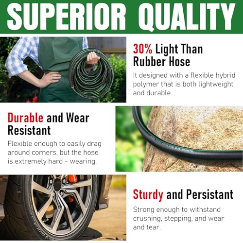 Heavy Duty Garden Hose 20ft, NON-EXPANDABLE Flexible Water Hose, Kink Resistant Lightweight Hybrid Hose, Leakproof Hose Male to Female Fittings - color: Black+Green, size: 20ft