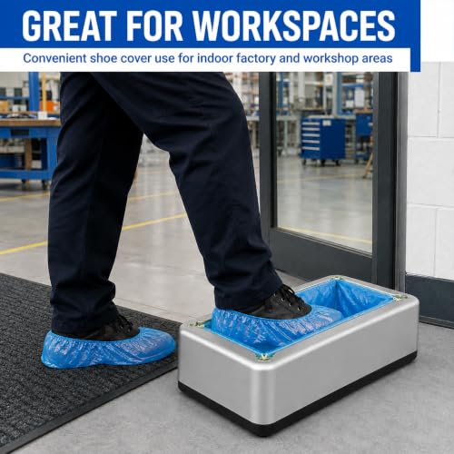 Shoe Covers Dispenser with 200 Pcs (100 Pairs), Disposable Non-Slip Covers, Automatic Shoe Cover Machine deal for House, Hands-Free Design, Fits Most Sizes, Office, Hospital Floor Protection (Silver)