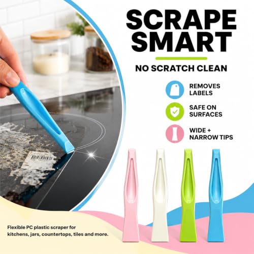 4 Pcs Multipurpose Cleaning Scraper Tool,Non Scratch Plastic Scraper