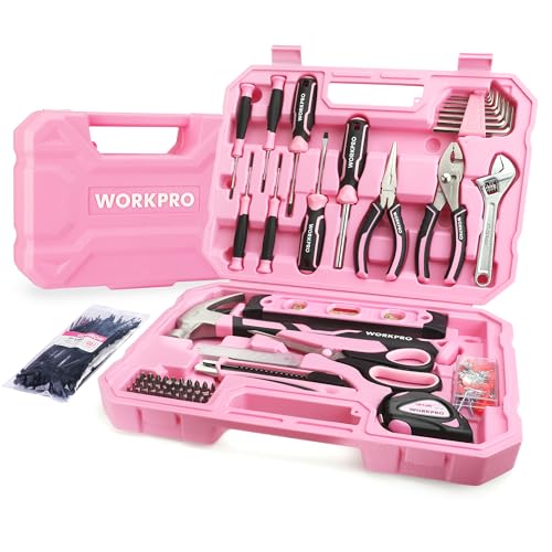 WORKPRO 258PCS Pink Tool Set, Portable Home Basic Tool Kit Box for Women