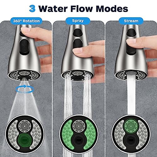 Kitchen Faucet Head Replacement 3 Modes with 17 Adapters, Pull Down Spray Head for Kitchen Faucet, Kitchen Sink Faucet Head G 1/2, Sprayer Head Replacement, Compatible with Moen，Delta, Kohler Faucets - color: Brushed Nickel with 17 Adapters