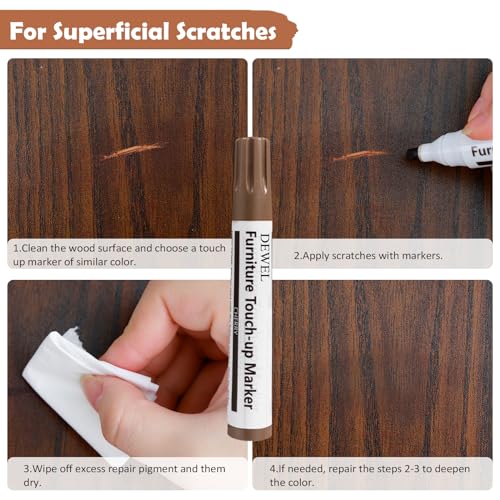 DEWEL Wood Furniture Repair Kit, New Upgrade Wood Fillers, Furniture Touch Up Markers, Wax Sticks, Wood Putty with Beeswax for Cracks, Wood Hole, Scratches, Floor, Table, Door - color: 12+8+8