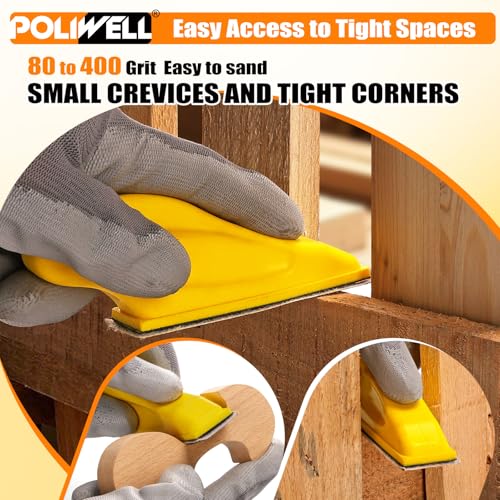 POLIWELL 100 Pcs Hand Sander Kit, 3.5” x 1” Mini Micro Sander for Small Projects, Detail Finger Sanding Block Tools, 80 120 180 240 400 Grit Wet Dry Sandpaper Sheets for DIY Crafts Wood Plastic - style: 100 Pcs