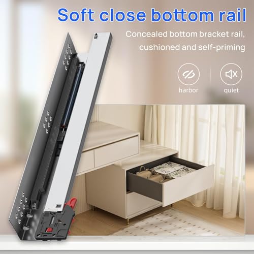 10 12 14 16 18 20 22 24 Inch Bottom Mount Soft Close Drawer Slides Full Extension Concealed Rails Track 100 lb Load Capacity 1 Pair (Soft Close Without Bracket, 18 Inch (450 mm)) - color: Soft Close Without Bracket, size: 18 Inch (450 mm)