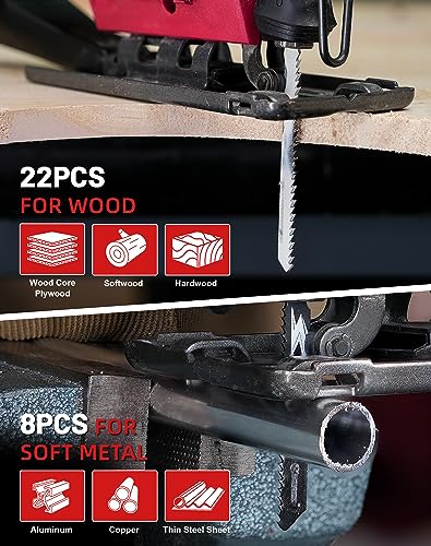EZARC 30PCS Jigsaw Blades Set, Assorted T-Shank for Wood, Plastic and Metal - size: Mix Pack-30PC