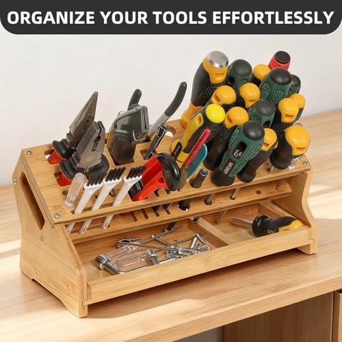 Bamboo Screwdriver Organizer - Tool Storage Organizer Workbench Desktop Rack - Hand Piler Tools Storage Holder -Standard Size