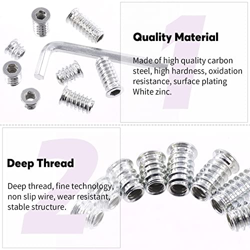 Swpeet 50Pcs 1/4" - 20 x 20mm White Zinc Plated Carbon Steel Carbon Furniture Screw in Nut Threaded Wood Inserts Threaded Inserts Bolt Fastener Connector Hex Socket (1/4" - 20 x 20mm) - size: 1/4" - 20 x 20mm
