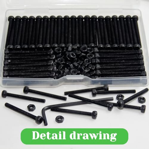 140Pcs M3 x 30mm Hex Socket Head Cap Screws Bolts, Carbon Steel, Black Oxide Finish, Allen Socket Drive, Full Threads,with Hex Spanner - size: M3 x 30-140Pcs