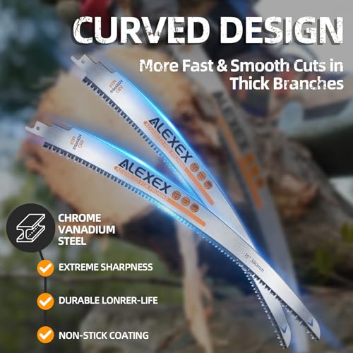 ALEXEX 6Pcs 15" Japanese Teeth Reciprocating Saw Blades for Wood Cutting and Tree Trimming, 6TPI Arc Curved Wood Sawzall Blades for PVC Pipe Cutting, Cr-V Sabre Sawzall Pruning Blades 15 Inch - size: 15 Inch 6TPI
