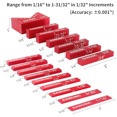 EANOSIC Setup Blocks Woodworking Tools - 16 PCS Height Gauge Block Set with Easy Block, Precision Ruler-Marked Bars - Solid Aluminum Alloy Setup Barsn Saw Gauges for Router and Table Saw Set Up - style: 16 Pcs-Inch(Easy Block)