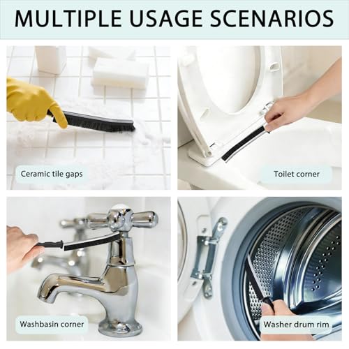 Crevice Cleaning Brush Set, Hard Bristle Gap Scrubber Tools for Bathroom Grout, Window Tracks & Shower Doors, Deep Cleaning Home Essentials & Practical Housewarming Gifts 12-Pack - color: Black