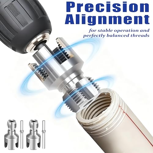 2-in-1 PVC Pipe Threader Kit with 1/2" & 3/4" Dies - Complete Dual Function Internal & External Threading Set Includes PTFE Tape & Gloves, Drill Compatible for DIY Plumbing & Home Repairs