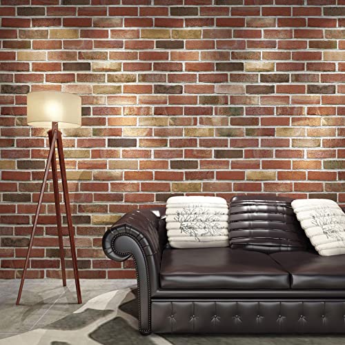 Art3d 10-Pack Durable Faux Brick Peel and Stick 3D Wall Panels, Red Brown - color: Red brown, size: 10pcs-27x27inch