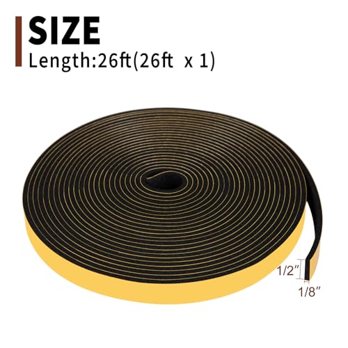 Yotache Foam Weather Stripping Seal Tape 1/2" W X 1/8" T, 26 Ft - size: 1/2"x1/8"x26 FT