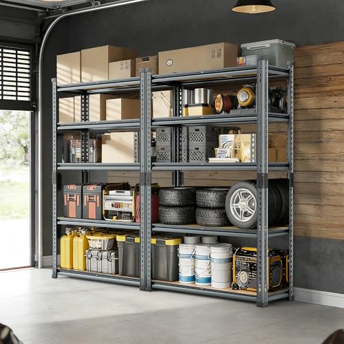 Storage Shelves, 2450LBS Heavy Duty Shelves for Garage Storage, 5-Tier Adjustable Boltless Metal Storage Shelf for Kitchen Warehouse Utility Room, 30" Wx12 Dx62 H, Black - size: 30"Wx12"Dx62"H