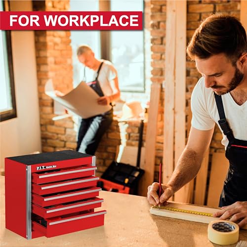 P.I.T. Mini Tool Box,Small Metal Toolbox Organizer with 5 Drawers,Red | 8.6"W X 4.6"D Cute Size,Q235 Steel,Magnetic Locking Mechanism,PVC Drawer Liners - color: Red, size: 5-Drawer