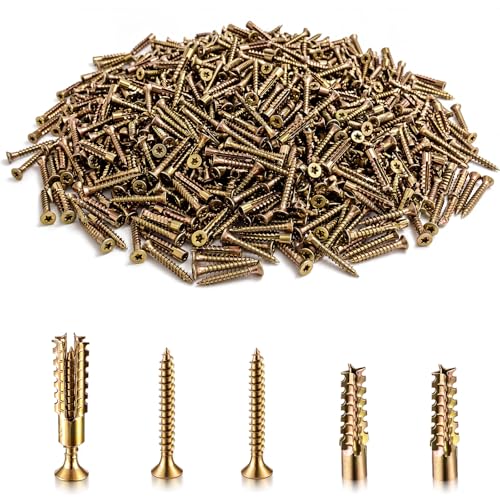 Moxweyeni 200 Pack 6 x 32 mm Heavy Duty Hollow Wall Anchors with Screws Loose Hinge Hole Repair Kits for Hinge Hole Repair and Concrete, Hollow, and Wood Walls