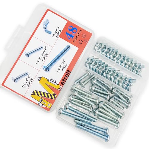 48Pack 1/4"-20 1-2Inch 3 Sizes Screw Bolts and Wing Nut Kit 24pcs Machine Screws with Round Head Phillips 24pcs Butterfly Hand Twist Tighten Nut Zinc Plated Hardware Fitting Fastenings Kit - size: Silver 48 Pack 1/4"-20 1-2Inch 3 Sizes