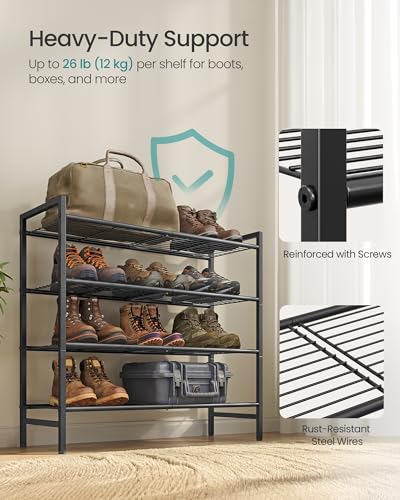 SONGMICS 4-Tier Metal Shoe Rack, Vertical Shelf, Holds up to 20 Pairs - color: Black, size: 4 Tiers (11"D x 26.8"W)