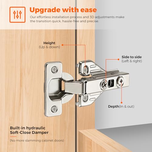 105 Degree Concealed Kitchen Cabinet Hinges,Full Overlay,10 Packs(5 Pairs)