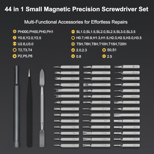44 in 1 Small Magnetic Precision Screwdriver Set with Case, 360° Spin Handle DYI Mini Multifunction Screwdriver Bit Kit, Repair Tool Kit for Electronics,Phone,Laptop,Macbook,PC,Watch,Eyeglass,jewelry