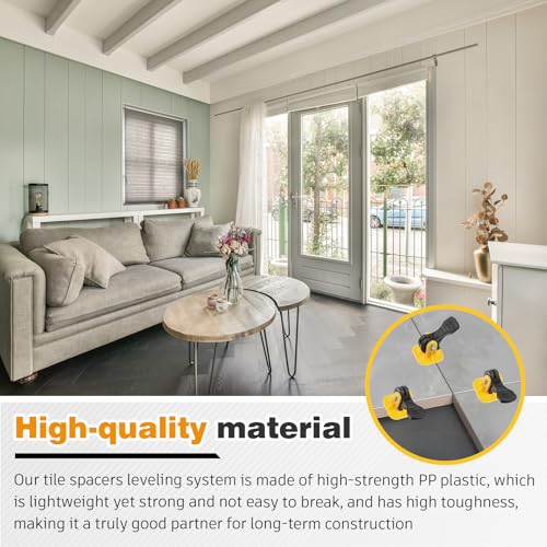 Nuanchu Tile Leveling System Kit 200 Reusable Tile Spacers + 200 1/16'' Replaceable Spare Steel T-pin, Leveling Clips Fit 8-12mm Floor Compounds Set for Wall & Floor (Yellow) - color: Yellow