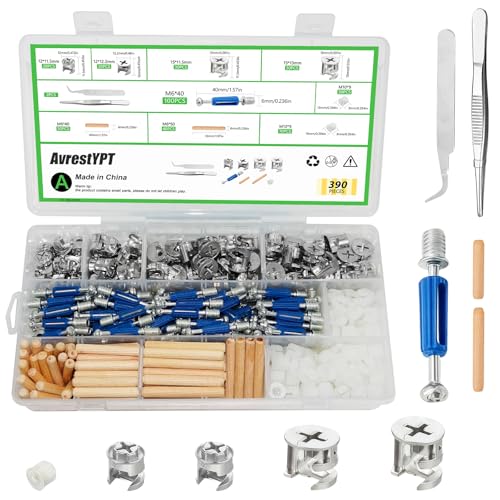 390PCS Cam Locks for Furniture 3-in-1 Eccentric Hardware Wheels Furniture Fasteners Cam Lock Nuts and Cam Screws Furniture Cam Lock Fasteners for Drawer Dresser Cabinet