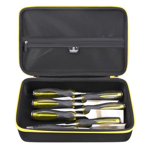 Tourmate Hard Storage Case for HURRICANE/MECHEER/WFOEJEJ/WORKPRO/Milwaukee Wood Chisel Set - Travel Box Suitable for 4/8 Piece&Complete Sets of Chisels(Box for Sale) (Black & Yellow, L (16 PCS)) - size: L (16 PCS)