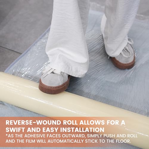 TAPEBEAR Carpet Protection Film 24" x 200' Carpet Cover 400 Sq.Ft | Self Adhesive Plastic Carpet Protector, Clean Removal, Clear Surface Protective Film for Painting, Moving, Open Houses